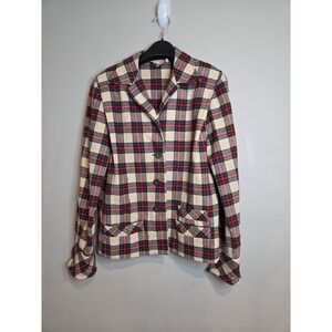 Bobbie Brooks Calgary Plaid Wool Blazer Jacket Womens S M Vintage Red Tan Black